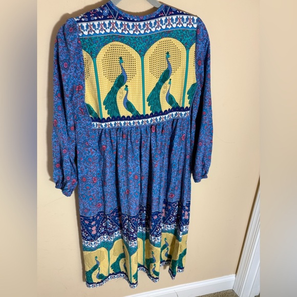 R. Vivimos Blue Floral Peacock Boho Long Sleeved Maxi Dress Size M - Picture 2 of 5